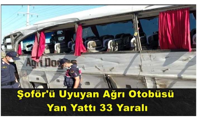 Şoförü Uyuyan Ağrı Otobüsü Devrildi