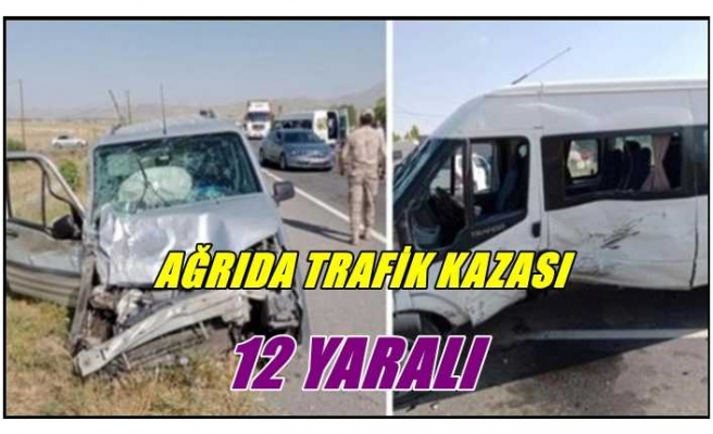 Ağrı'da Minibüs sürücüsünün dikkatsizliği kazaya neden oldu ,12 yaralı