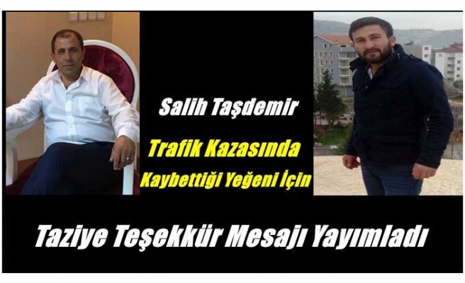 Salih Taşdemir'den Taziye Teşekkür Mesajı